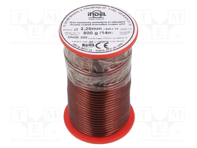 Coil wire; double coated enamelled; 2.2mm; 500g; -65÷200°C