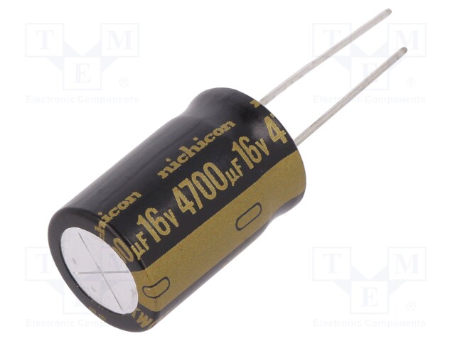 Capacitor: electrolytic; THT; 4700uF; 16VDC; Ø16x25mm; Pitch: 7.5mm