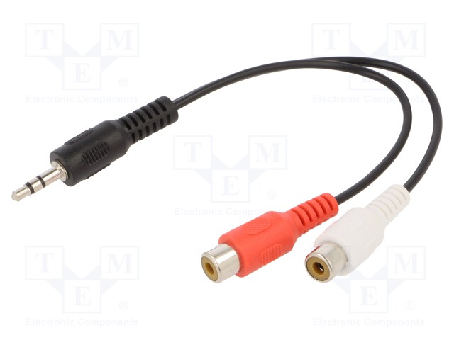 Cable; Jack 3.5mm 3pin plug,RCA socket x2; 0.2m; black