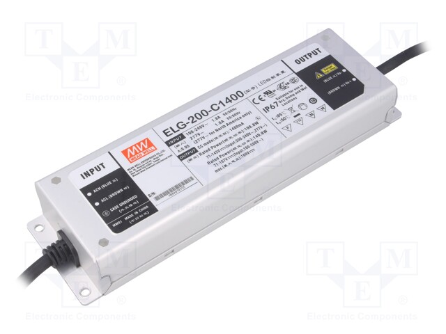 Power supply: switched-mode; LED; 198.8W; 71÷142VDC; 1400mA; IP67