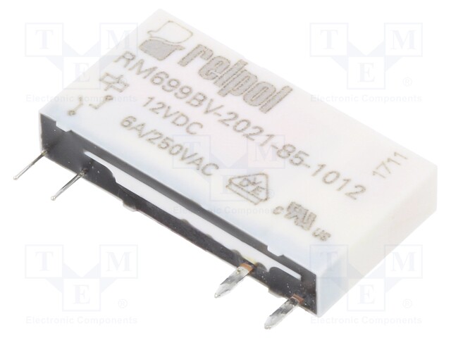Relay: electromagnetic; SPST-NO; Ucoil: 12VDC; 6A/250VAC; 6A/24VDC