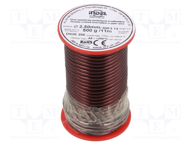 Coil wire; double coated enamelled; 2.5mm; 500g; -65÷200°C