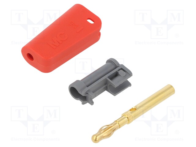 Plug; 4mm banana; 32A; red; non-insulated,with 4mm axial socket