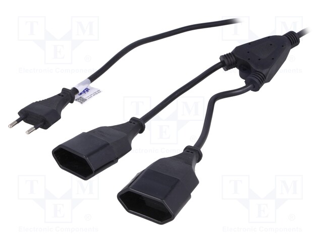 Cable; CEE 7/16 (C) plug,CEE 7/16 (C) socket x2; 1.2m; black