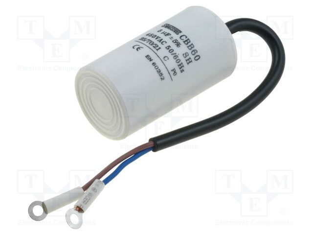 Capacitor: motors, run; 8uF; 450V; Ø35x60mm; -25÷70°C; ±5%; 3000h