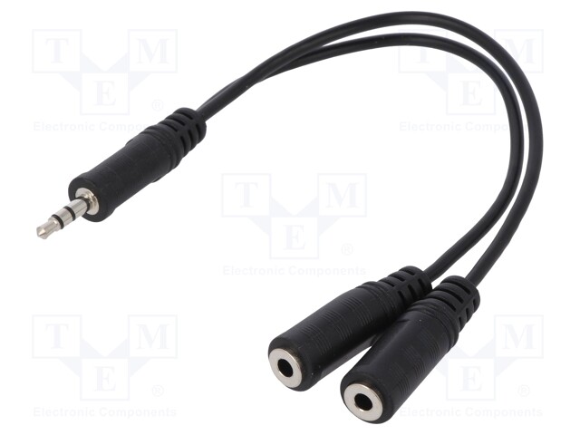 Cable; Jack 3.5mm socket x2,Jack 3.5mm plug; 200mm; black