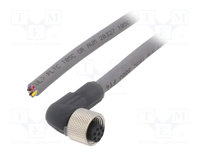 Connection lead; M12; PIN: 8; angled; 5m; plug; 36VAC; 2.2A; -25÷80°C