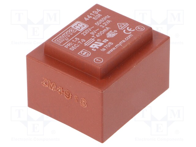 Transformer: encapsulated; 3.2VA; 230VAC; 9V; 356mA; Mounting: PCB