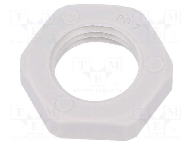 Nut; PG7; polyamide; UL94V-0; D: 5mm; Spanner: 19mm; grey; -40÷100°C