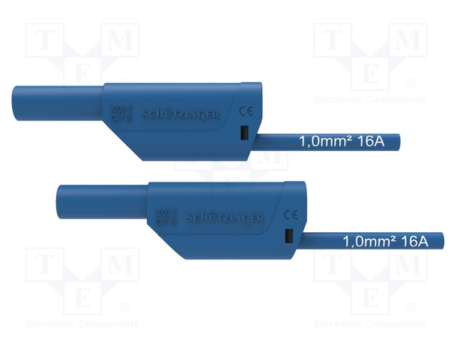 Test lead; 16A; banana plug 4mm,both sides; Urated: 1kV; blue