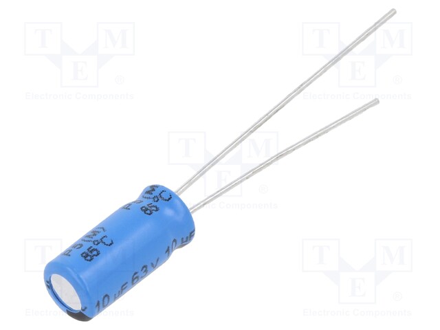 Electrolytic Capacitor, Miniature, 10 µF, 63 V, 038 RSU Series, ± 20%, Radial Leaded