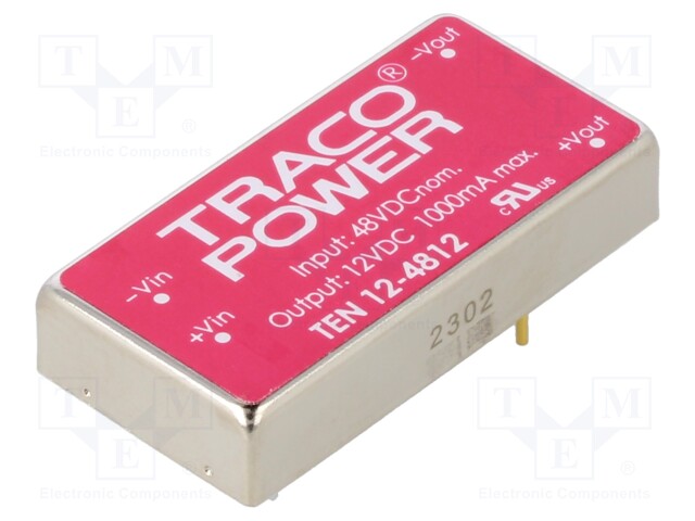 Converter: DC/DC; 12W; Uin: 18÷75V; 12VDC; Iout: 1000mA; 2"x1"; 30g