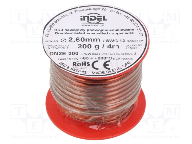 Coil wire; double coated enamelled; 2.6mm; 200g; -65÷200°C