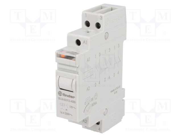 Relay: installation; bistable; NO x2; 12VAC; Mounting: DIN; 16A