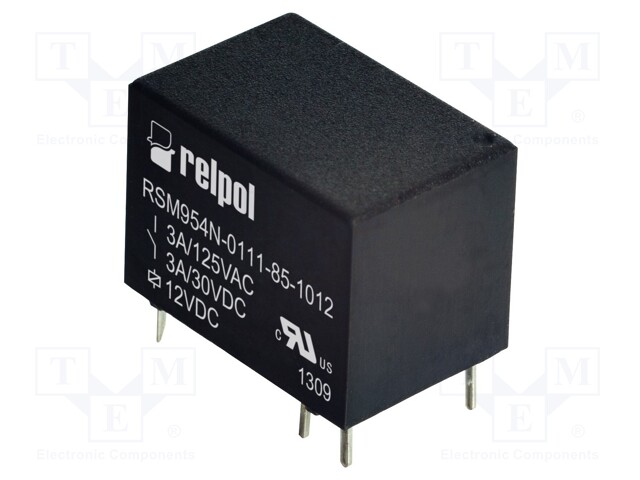 Relay: electromagnetic; SPDT; Ucoil: 12VDC; 3A/125VAC; 3A/30VDC; 3A