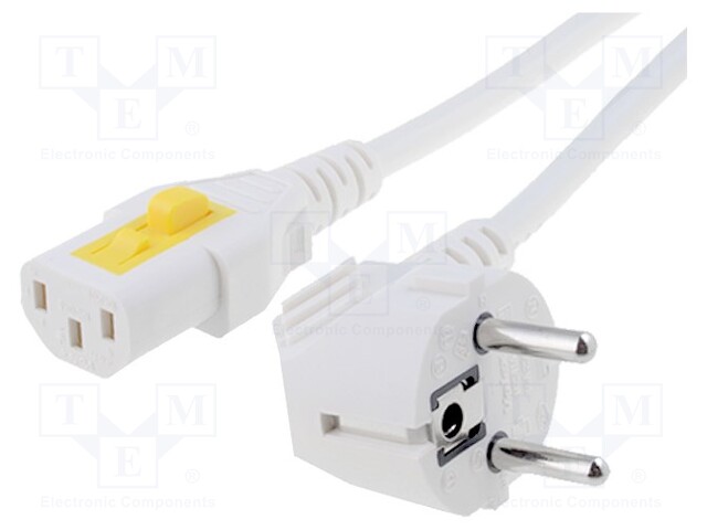 Cable; CEE 7/7 (E/F) plug angled,IEC C13 female; 3m; white; PVC