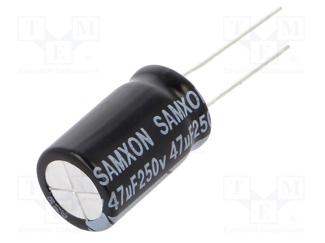 Capacitor: electrolytic; THT; 47uF; 250VDC; Ø12.5x20mm; ±20%