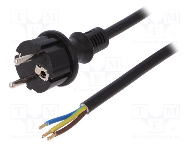 Cable; SCHUKO plug,CEE 7/7 (E/F) plug,wires; 2m; black; PVC; 16A