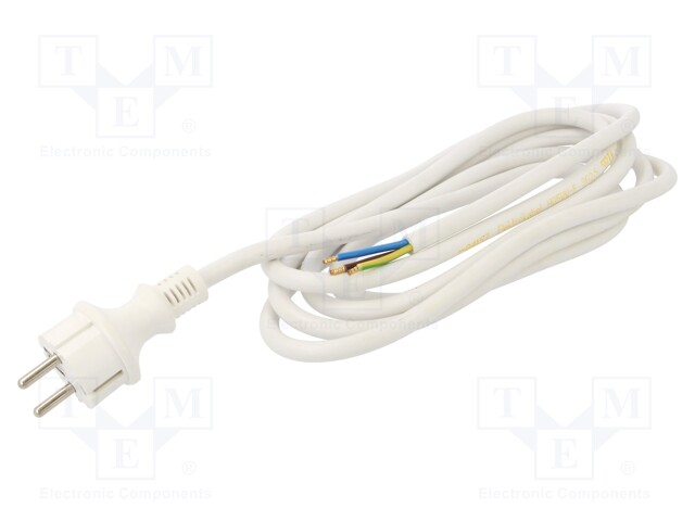Cable; CEE 7/7 (E/F) plug,wires; PVC; 3m; white; 3x2,5mm2; 16A