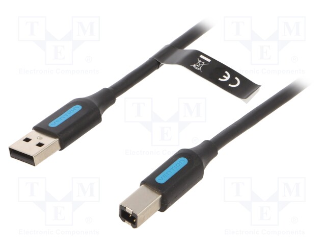 Cable; USB 2.0; USB A plug,USB B plug; nickel plated; 3m; black