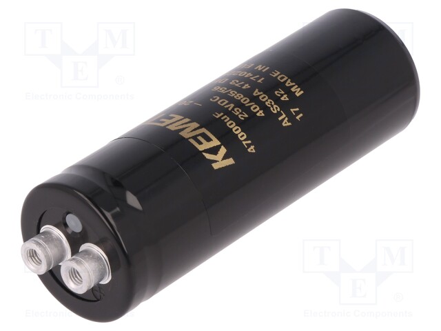 Capacitor: electrolytic; 47000uF; 25VDC; Leads: screw; ESR: 9mΩ