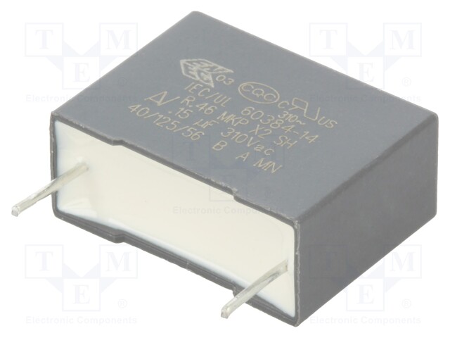 Capacitor: polypropylene; X2; 0.1uF; 15mm; ±20%; 18x12x6mm; 310VAC