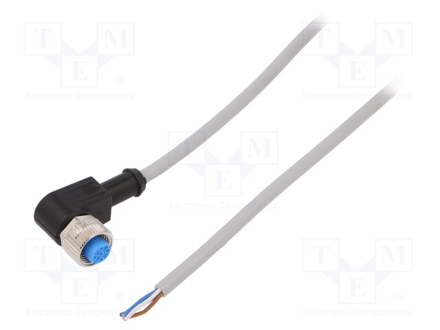 Connection lead; M12; PIN: 4; angled; 5m; plug; 250VAC; 4A; -30÷80°C