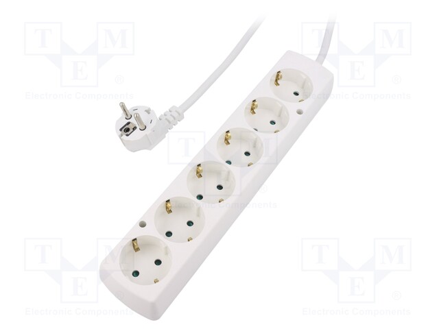 Extension lead; Schuko; Sockets: 6; white; 3x1,5mm2; 10m; 16A