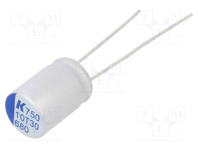 Polymer Aluminium Electrolytic Capacitor, 680 µF, 10 V, Radial Leaded, A750 Series, 0.014 ohm