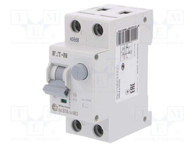 RCBO breaker; Inom: 16A; Ires: 30mA; Max surge current: 250A; 230V