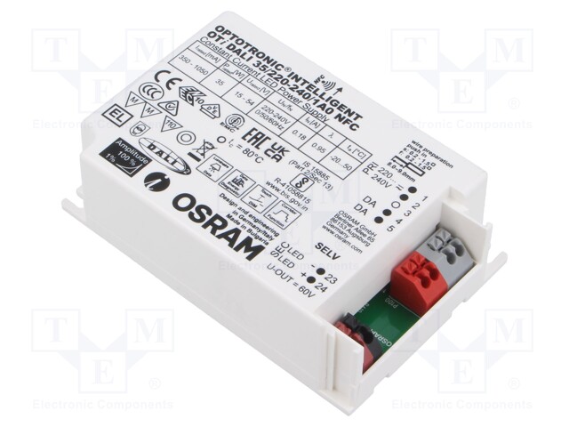 Power supply: switched-mode; LED; 35W; 15÷54VDC; 350mA÷1.05A; IP20