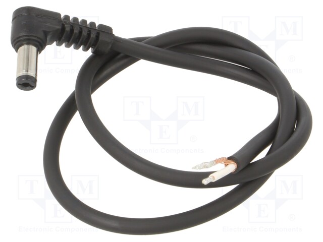 Cable; wires,DC 5,5/2,1 plug; angled; 0.75mm2; black; 0.5m