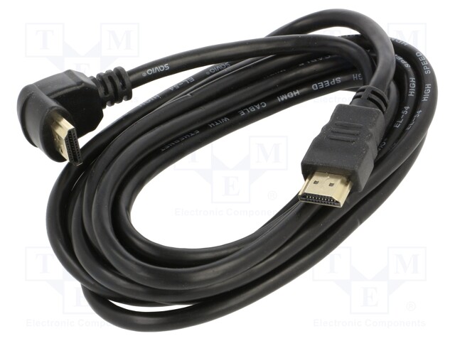 Cable; HDMI 2.0; HDMI plug,HDMI plug 90°; Len: 3m; black; 30AWG