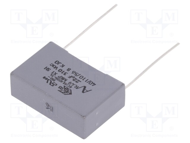 Capacitor: polypropylene; 0.22uF; 310VDC; 22.5mm; ±10%; -40÷110°C