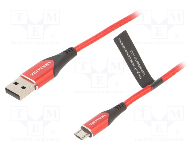 Cable; USB 2.0; USB A plug,USB B micro plug; 1m; red; 480Mbps