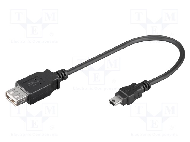 Cable; USB 2.0; USB A socket,USB B mini plug; 0.2m; black