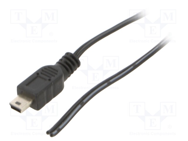 Cable; USB 2.0; USB B mini plug,wires; 1.3m; black