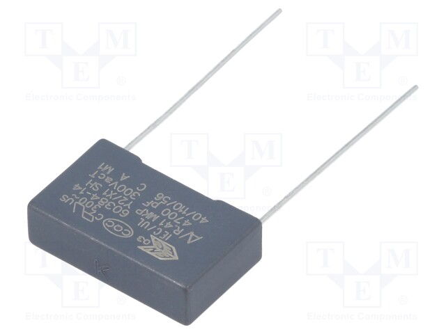 Capacitor: polypropylene; Y2; 4.7nF; 15mm; ±10%; 18x5x11mm; 300VAC