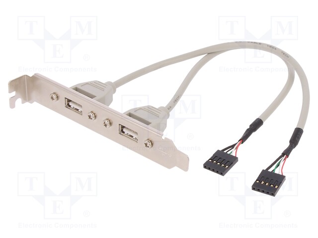 Adapter; USB 2.0,brackets on slot; nickel plated; 250mm; beige