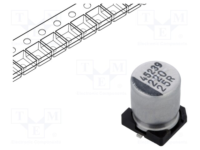 Capacitor: electrolytic; SMD; 220uF; 25VDC; Ø8x10mm; ±20%; 5000h