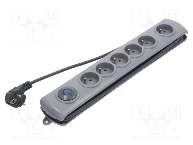 Plug socket strip: protective; Sockets: 6; 230VAC; 16A; 1.8m