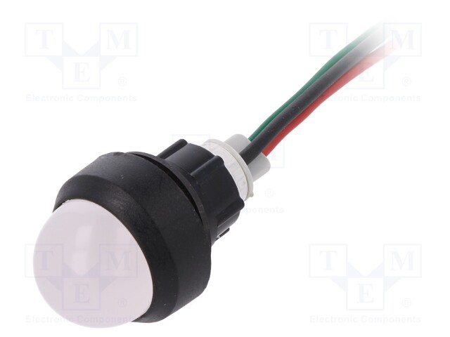 Indicator: LED; prominent; 230VAC; Cutout: Ø13mm; 300mm leads