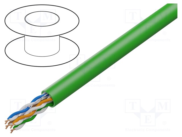 Wire; U/UTP; 4x2x25AWG; 5e; solid; Cu; PVC; green; 305m; Øcable: 5mm