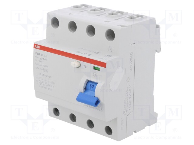 RCD breaker; Inom: 63A; Ires: 300mA; Max surge current: 5000A; 400V