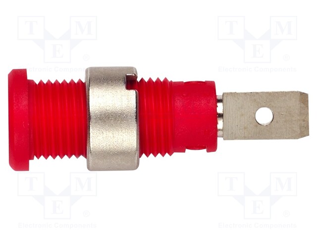 Socket; 2mm banana; 10A; 29mm; red; Mounting: on panel