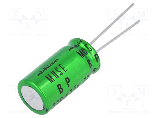 Capacitor: electrolytic; bipolar; THT; 220uF; 35V; Ø12.5x25mm; ±20%