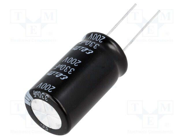 Capacitor: electrolytic; THT; 330uF; 200VDC; Ø18x35.5mm; ±20%