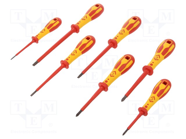 Screwdrivers; Pcs: 7; insulated; 1kVAC; Bit: Pozidriv®,slot