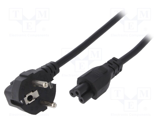 Cable; CEE 7/7 (E/F) plug angled,IEC C5 female; 1.5m; black; PVC