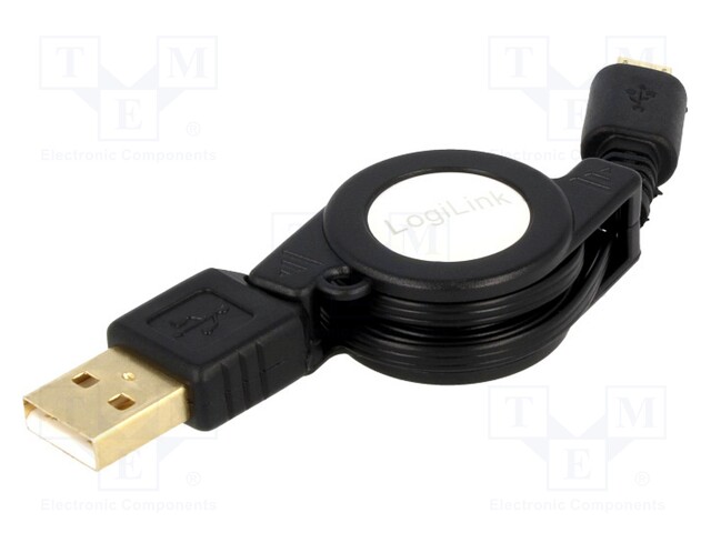 Cable; USB 2.0,retractable; USB A plug,USB B micro plug; 0.75m